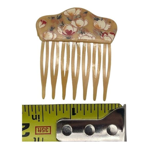 Vintage Beige 5 Hair Combs Signed Made in West Germany Flowers Floral Print main image 6